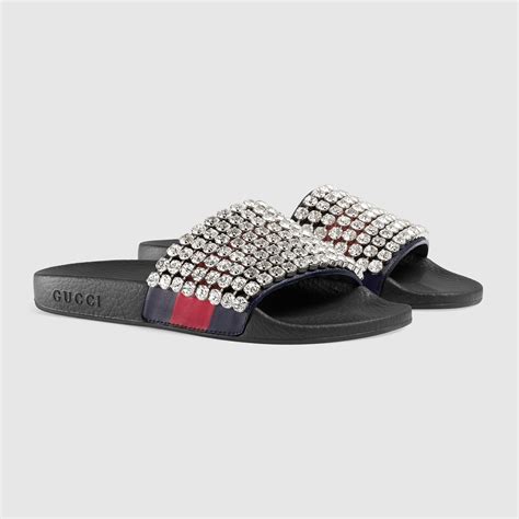 gucci web slides with crystals|gucci slides for women.